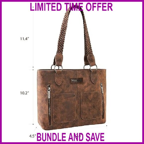 Distressed Western Tote Bag with Multi Pockets and Braided Straps